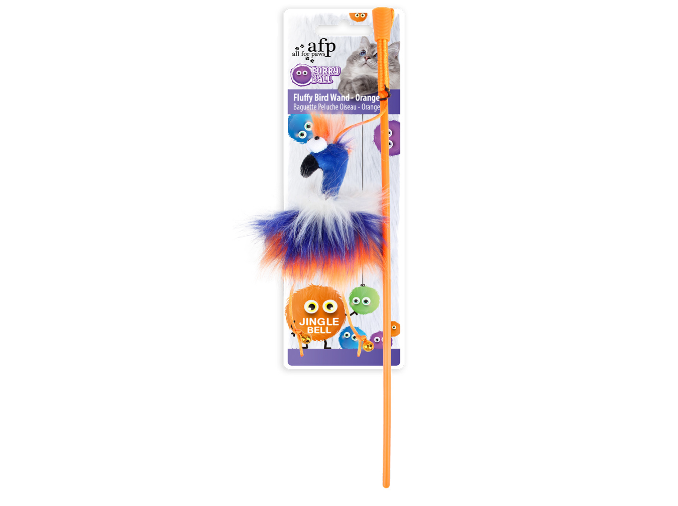 FURRY BALL- FLUFF BIRD WAND -ORANGE