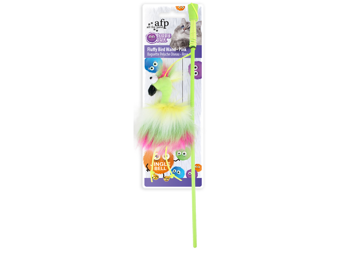 FURRY BALL- FLUFF BIRD WAND -PINK