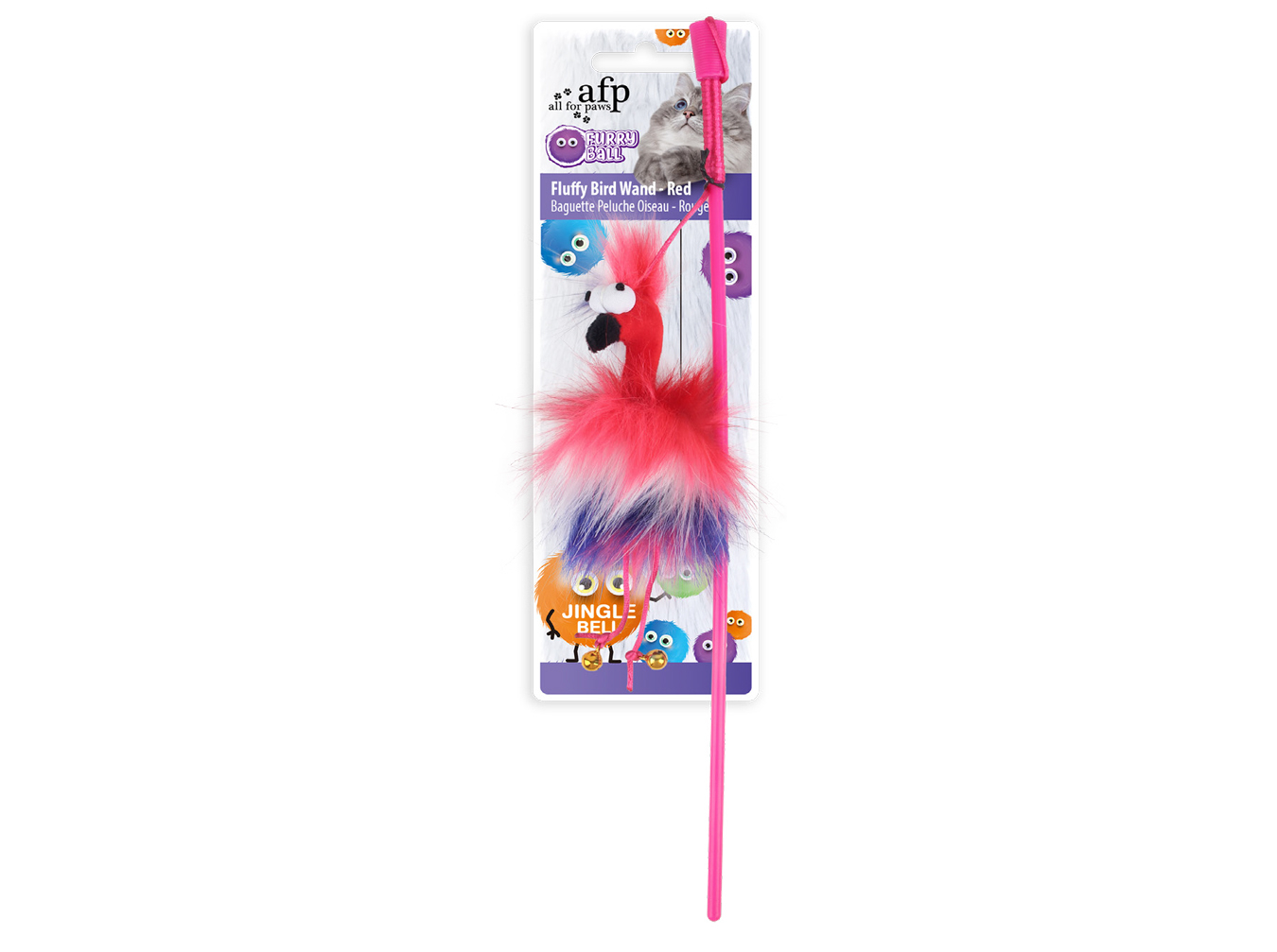 FURRY BALL- FLUFF BIRD WAND -RED